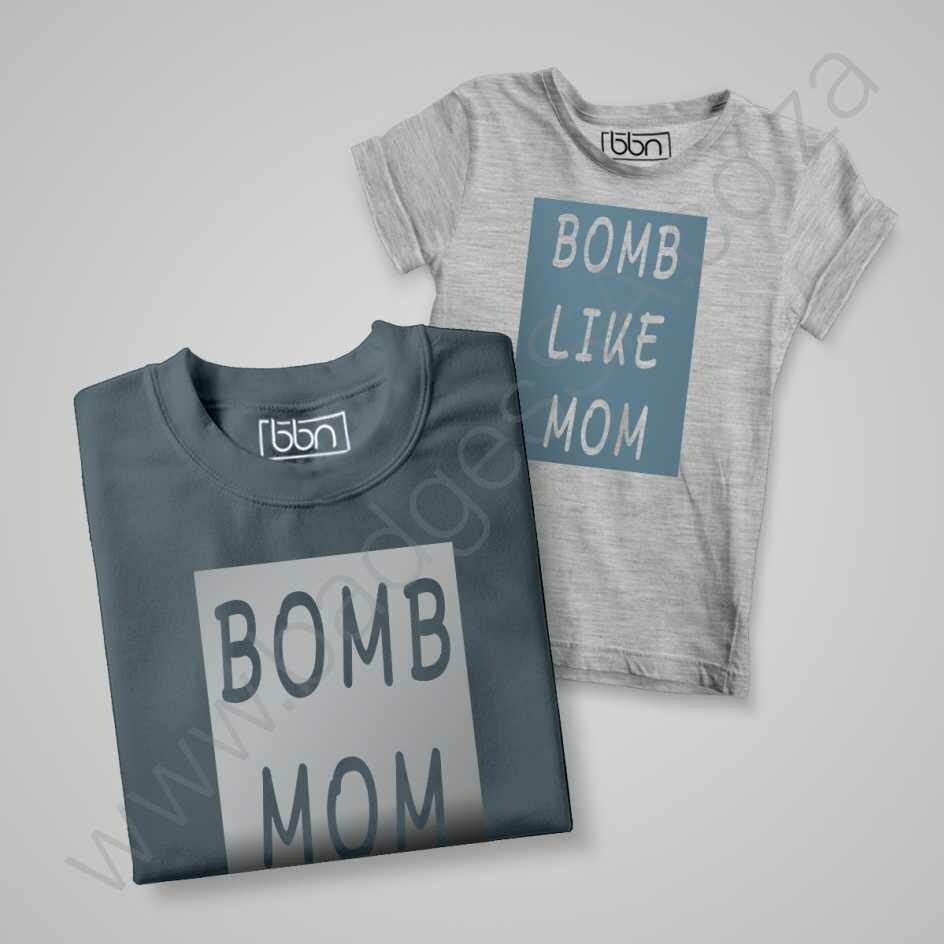 BOMB MOM &amp; BOMB LIKE MOM Combo, Select Your Combo: M&amp;D07 - A - Ladies Slate Blue Melange, 2nd Shirt Light Grey Melange