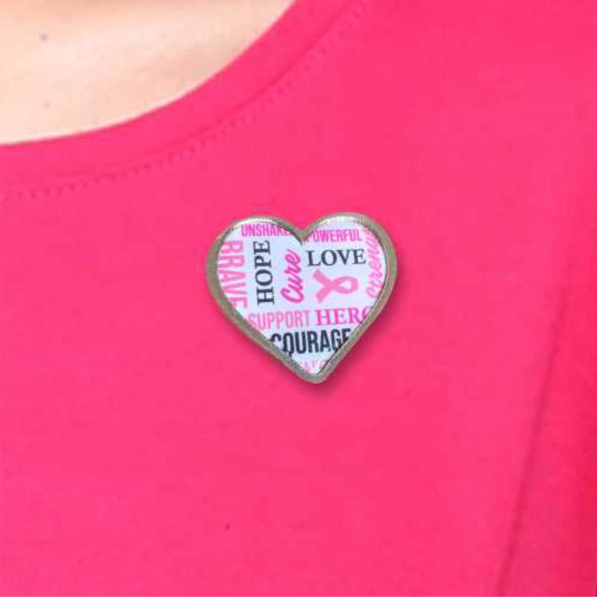 Breast Cancer Heart Inspiring Words Lapel Badge