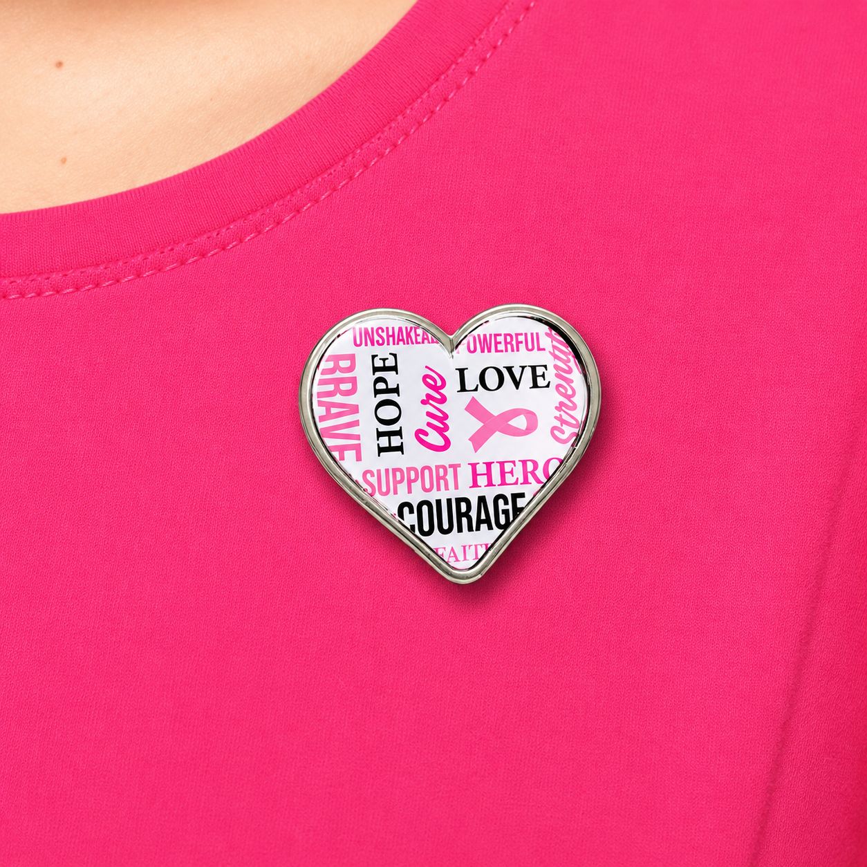 Breast Cancer Heart Inspiring Words Lapel Badge