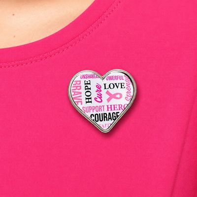Breast Cancer Heart Inspiring Words Lapel Badge