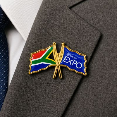 Custom Double Flag Lapel Badge with Your Logo (34mm × 22mm)