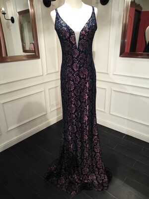 Vestido largo corte recto, color azul navy. Talla S