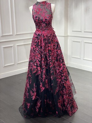 REBAJADO - Vestido Largo - Negro / Fucsia - Talla: 38
