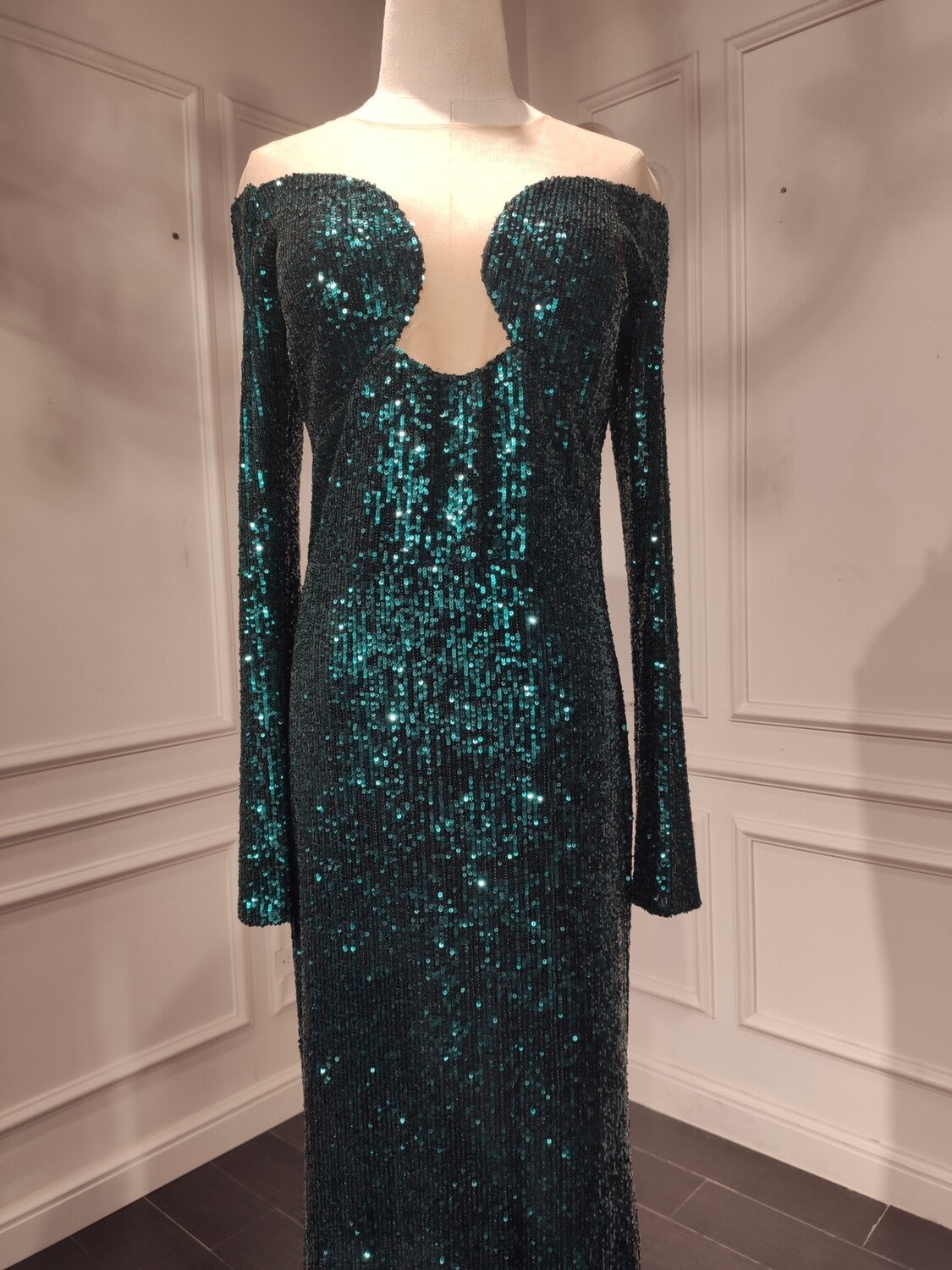 Mona - Vestido largo color  verde Esmeralda  - Talla: S