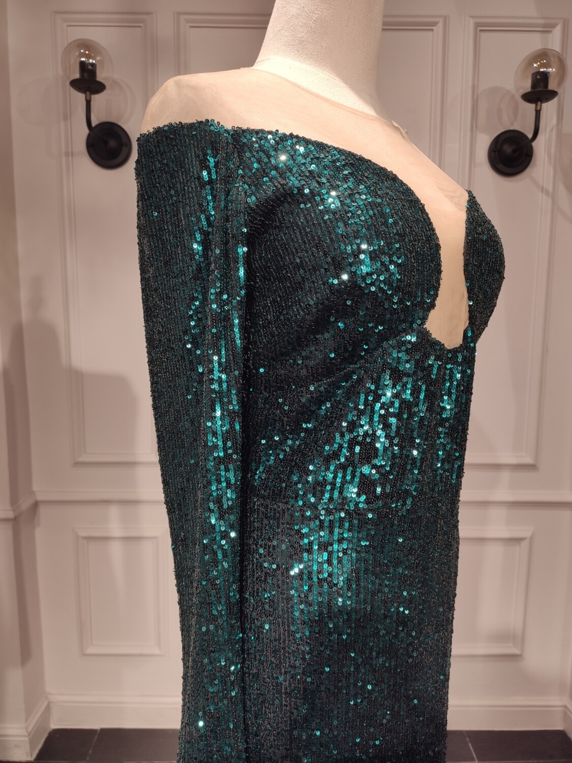 Mona - Vestido largo color  verde Esmeralda  - Talla: S