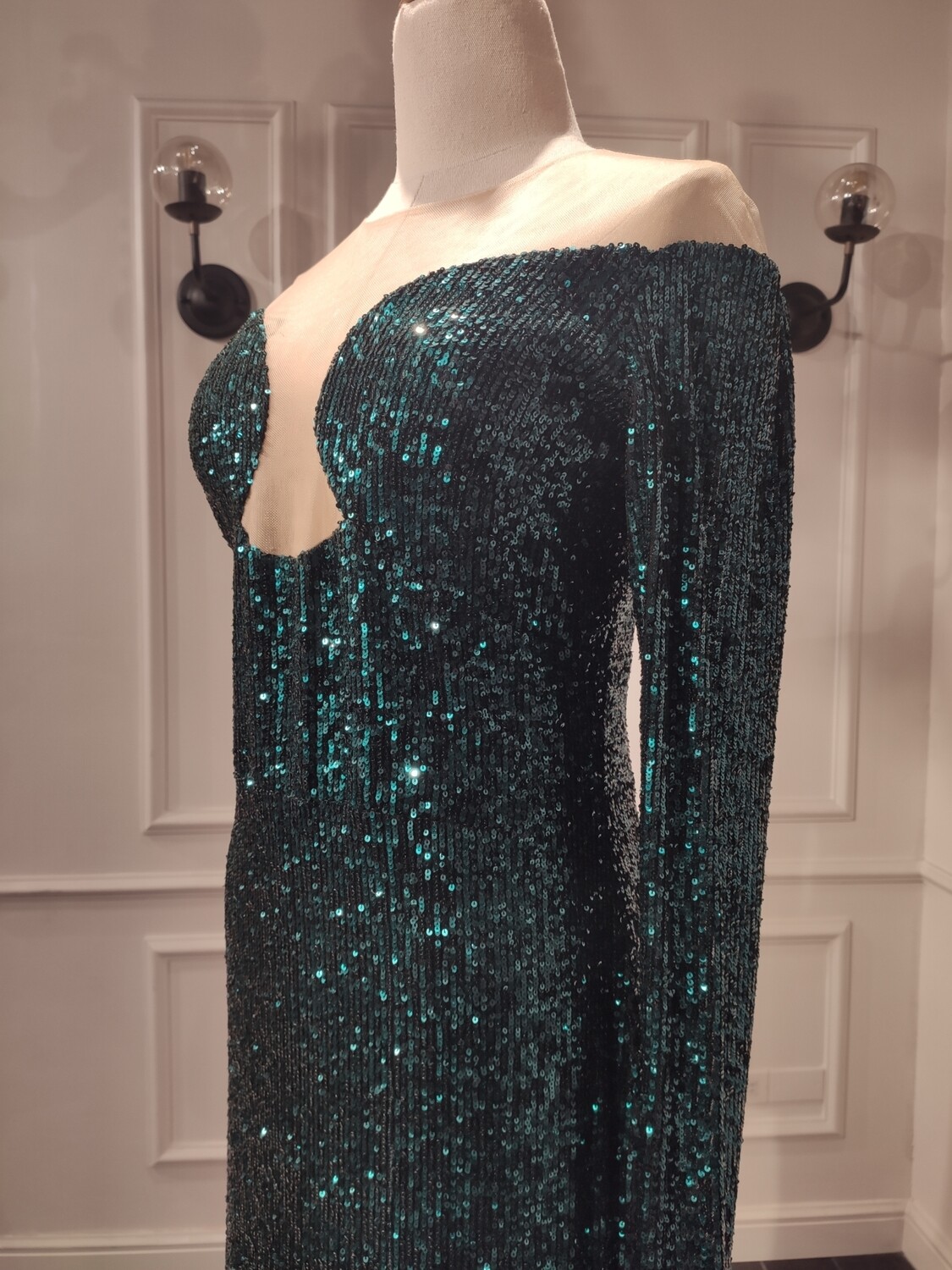 Mona - Vestido largo color  verde Esmeralda  - Talla: S