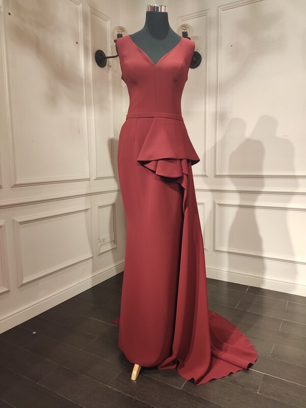 Vestido Largo,	Rojo Vino	,Talla	42