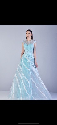 REBAJADO - VESTIDO LARGO  DE	COLOR	CELESTE	TALLA:	38	EU	/	6	US