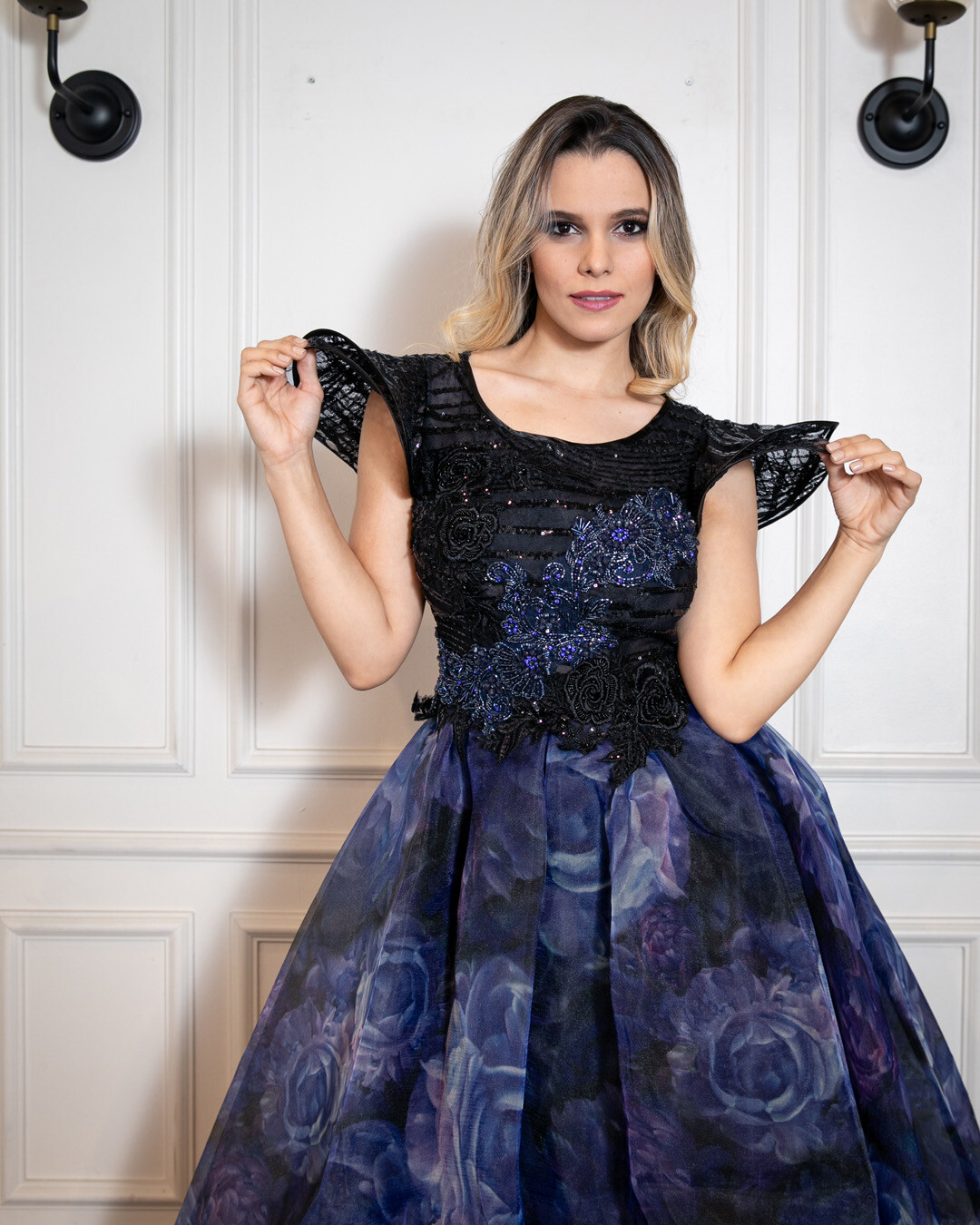Vestido largo - Negro / azules - Talla 42