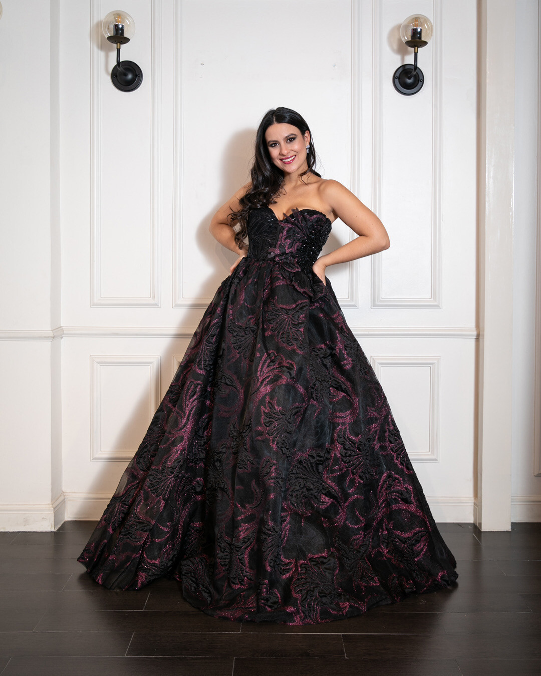 Vestido Largo - Negro / Fucsia