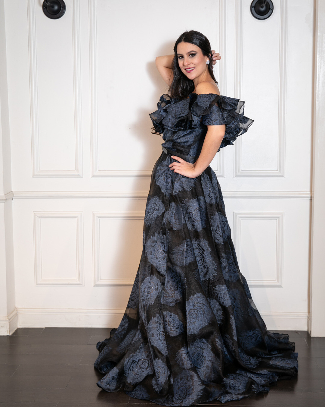 Vestido largo - negro / azules - Talla 44