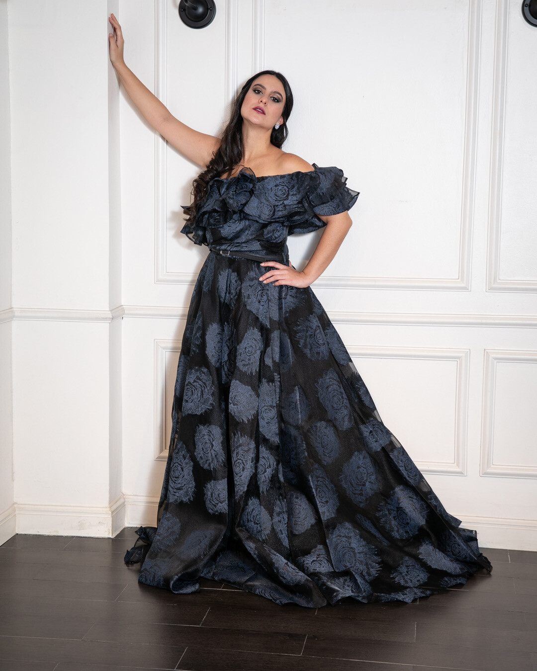 Vestido largo - negro / azules - Talla 44