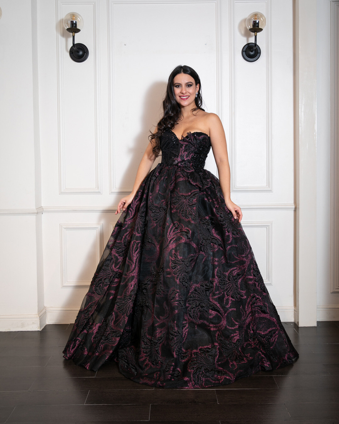 Vestido Largo - Negro / Fucsia
