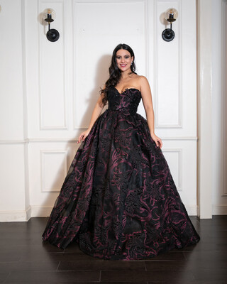 Vestido Largo - Negro / Fucsia