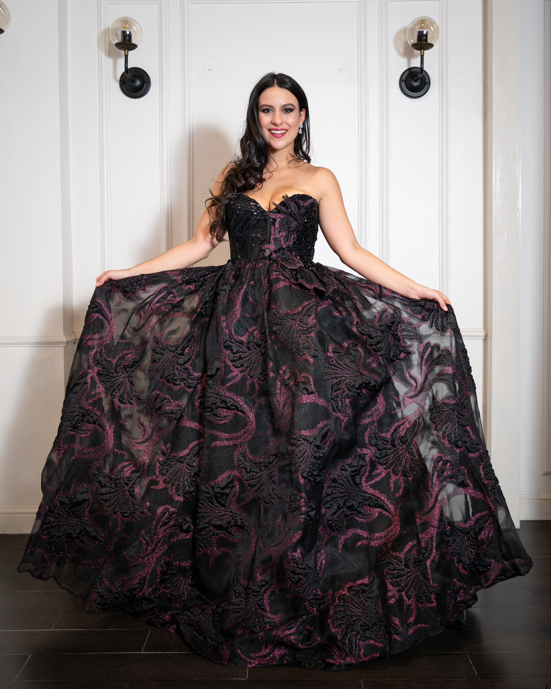 Vestido Largo - Negro / Fucsia