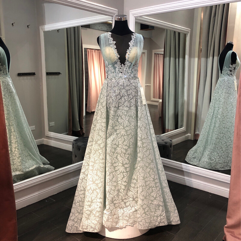 VESTIDO LARGO 	COLOR	VERDE AQUA	TALLA:	40	EU	/	8	US