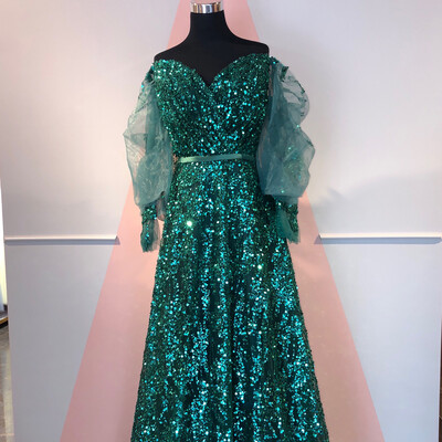 VESTIDO LARGO 	COLOR	VERDE	TALLA:	46	EU	/	14	US