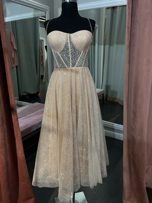 Light beige,	midi dress.