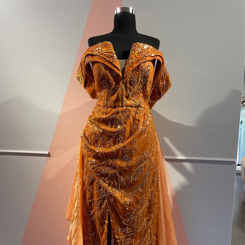 Vestido largo, Anaranjado, Talla 50