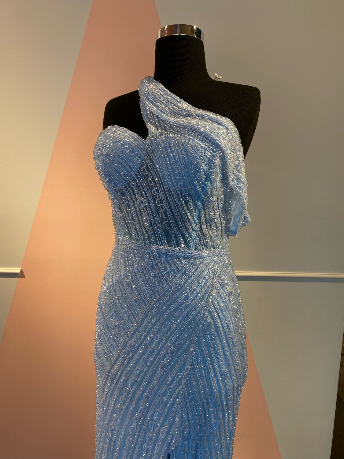 vestido largo celeste -talla 14