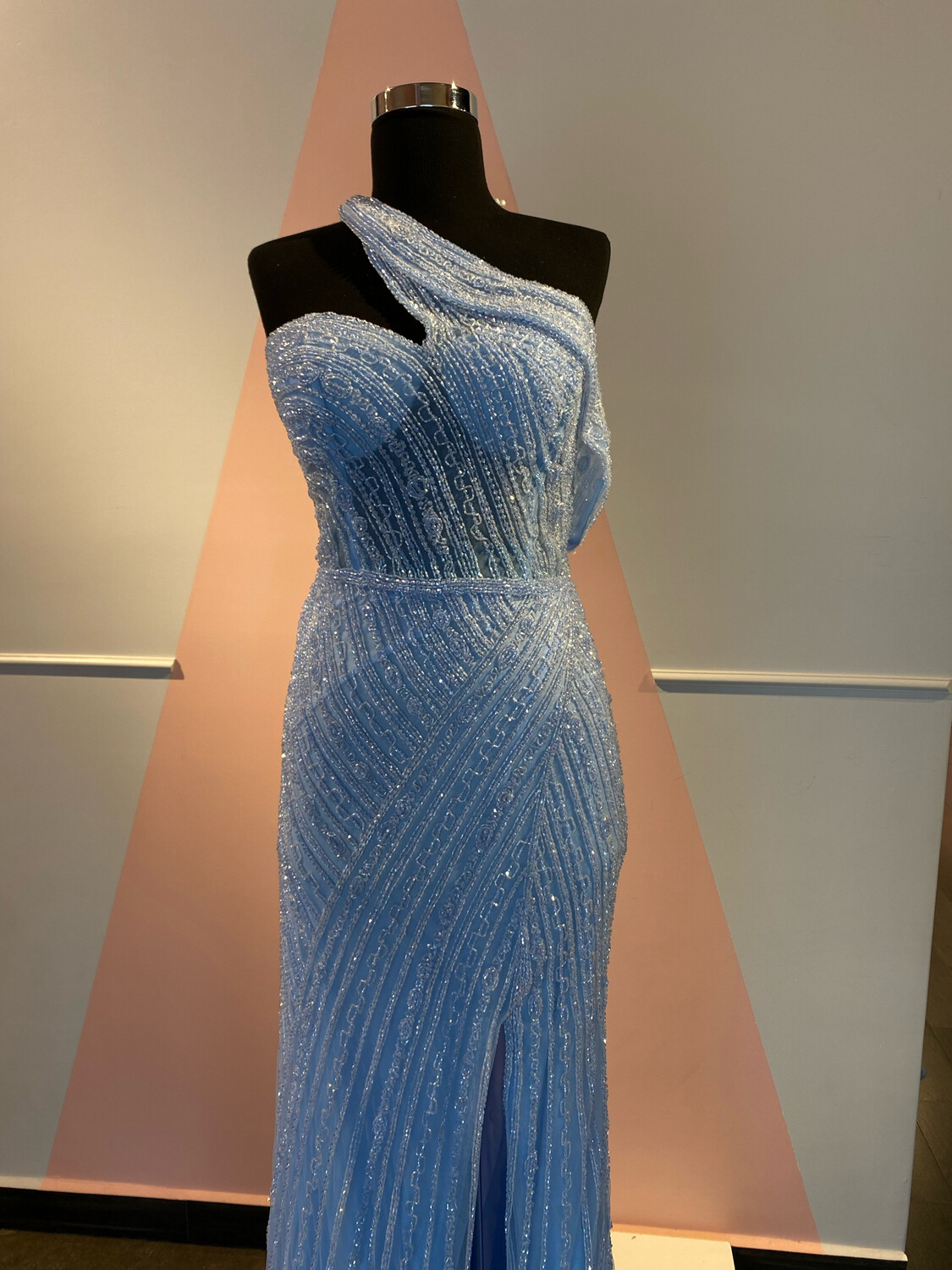 vestido largo celeste -talla 14