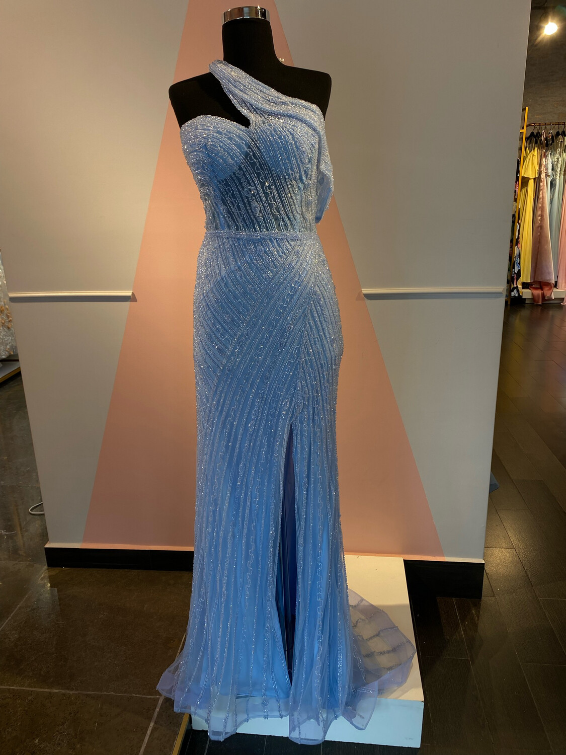 vestido largo celeste -talla 14