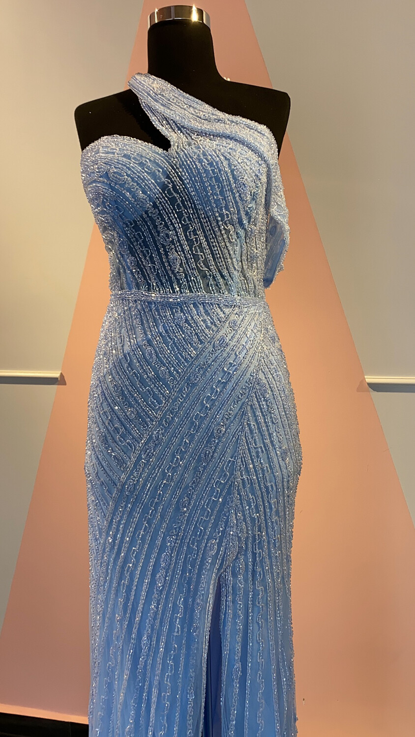 vestido largo celeste -talla 14