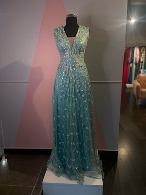 Vestido Largo menta con chal