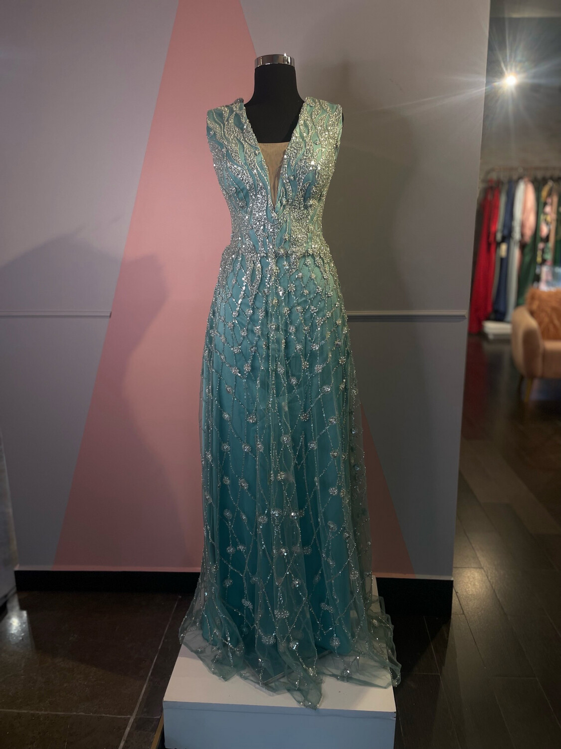 Vestido Largo menta con chal