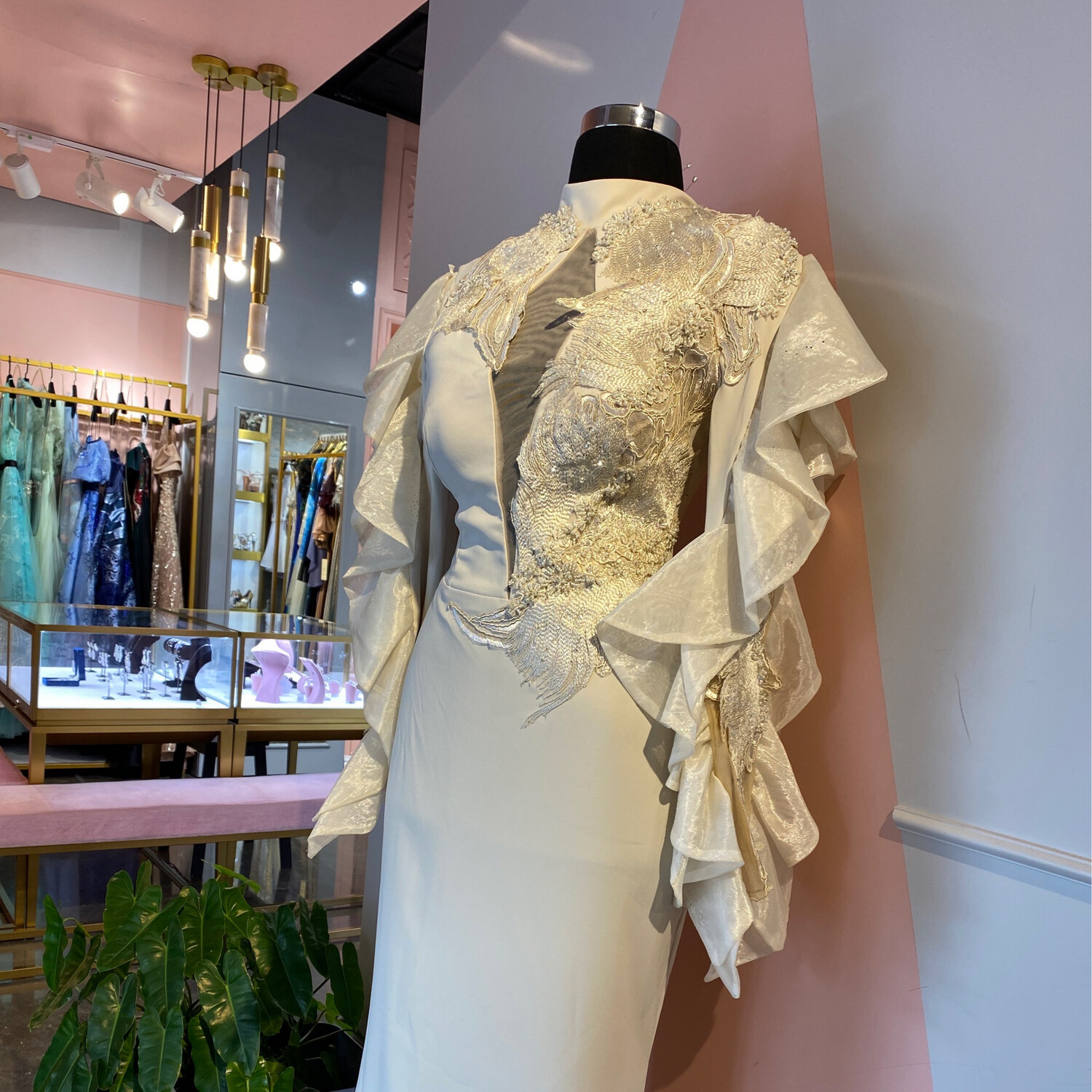 Vestido Largo,	Beige	,Talla	40