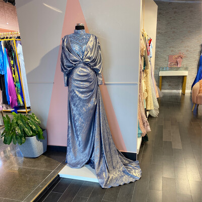 VESTIDO LARGO - CELESTE PLATINADO - TALLA 42 VESTIDO LARGO - CELESTE PLATINADO - TALLA 42