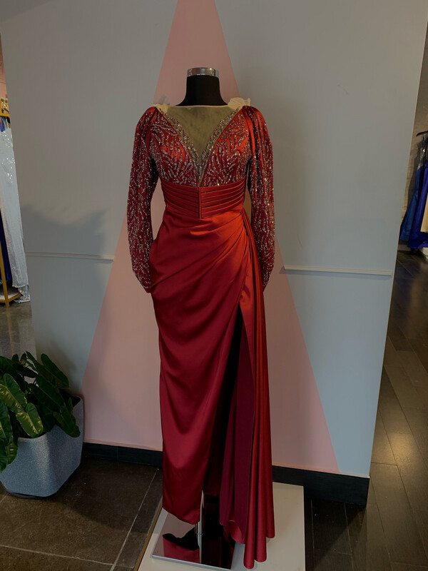 Vestido Largo,	Rojo Vino	,Talla	42