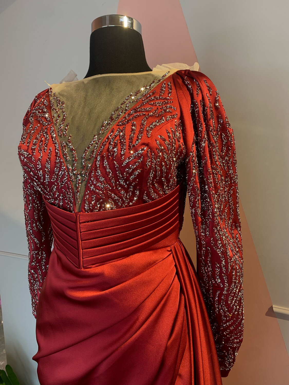Vestido Largo,	Rojo Vino	,Talla	42