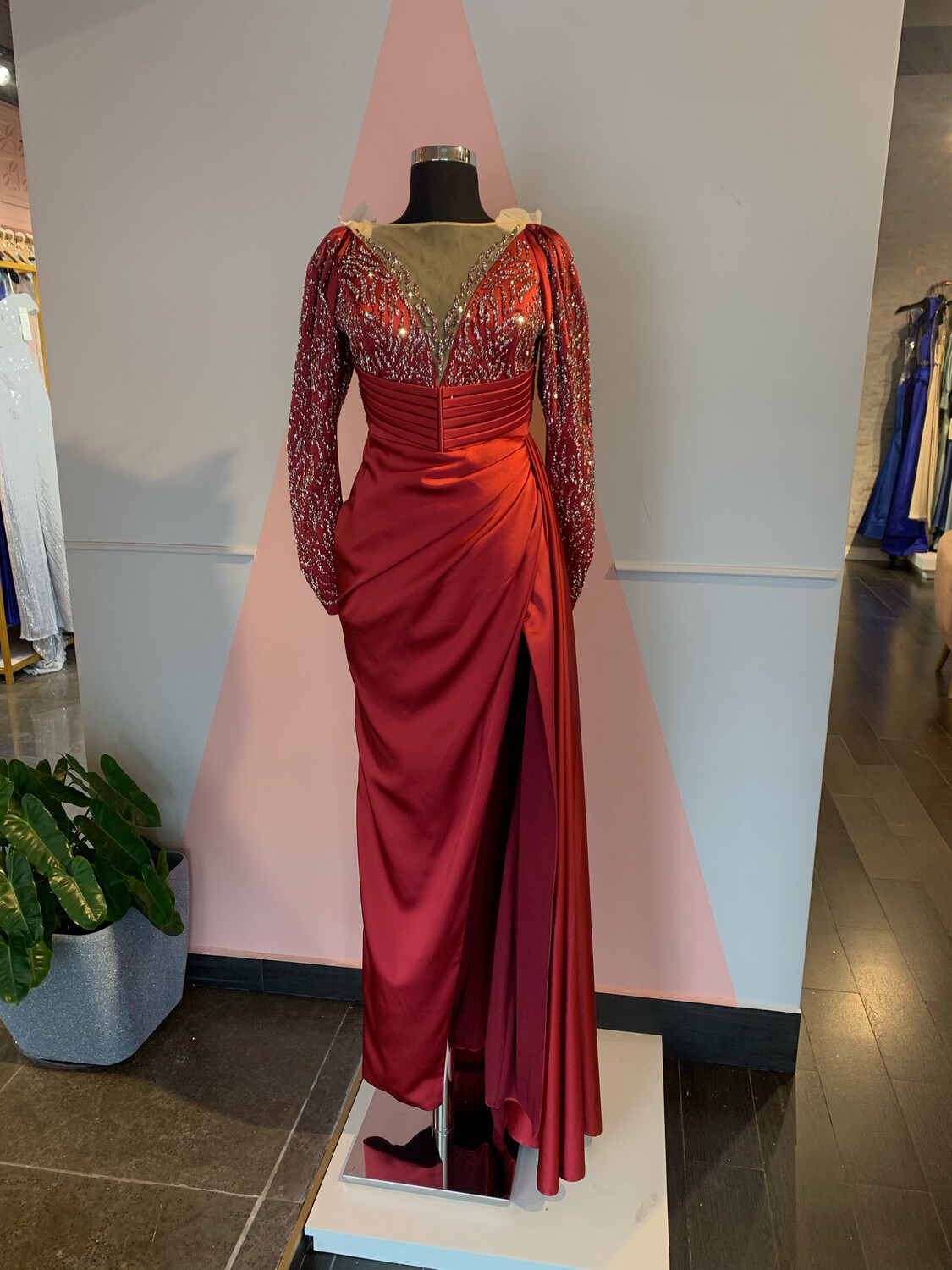 Vestido Largo,	Rojo Vino	,Talla	42
