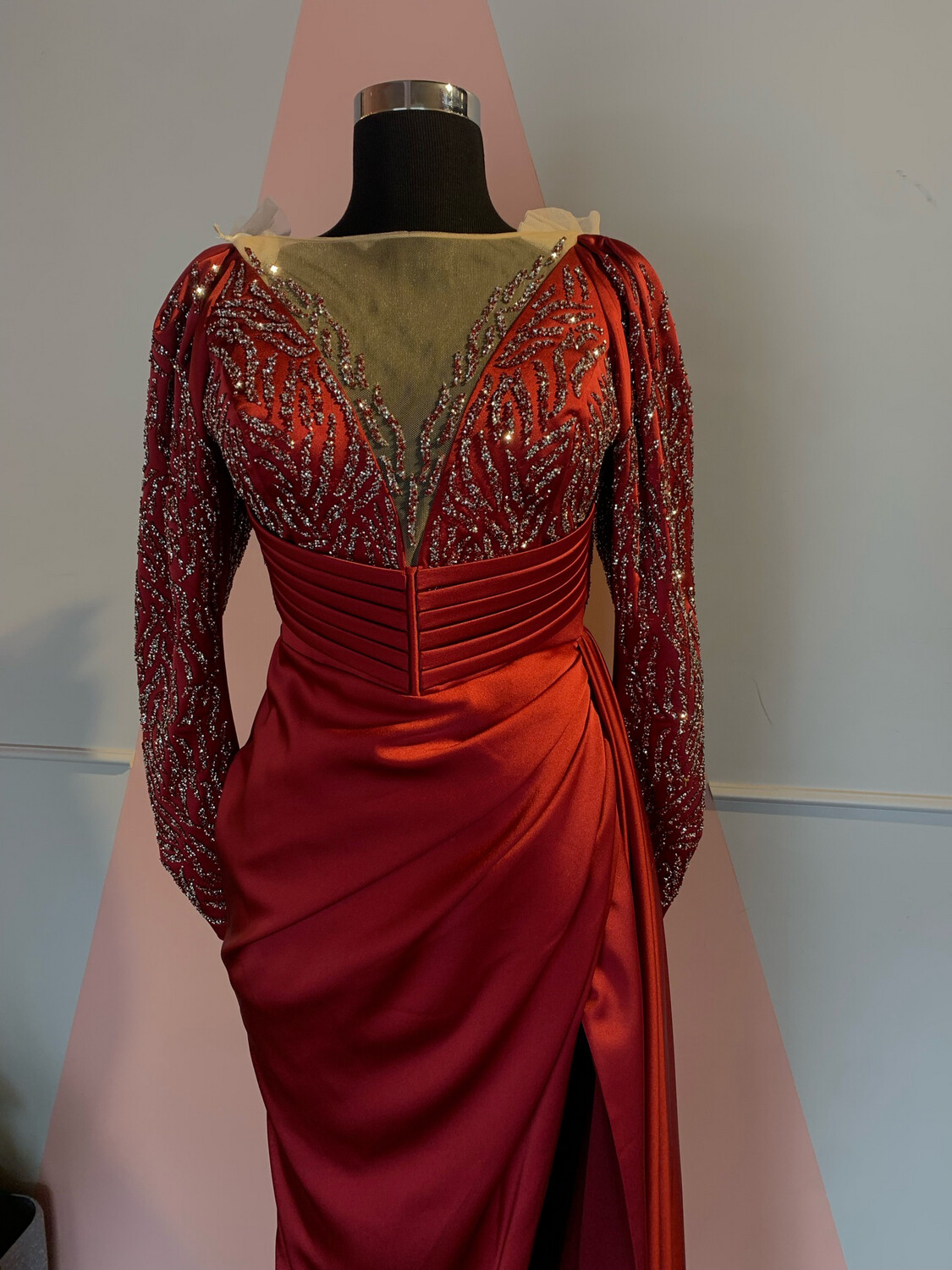 Vestido Largo,	Rojo Vino	,Talla	42