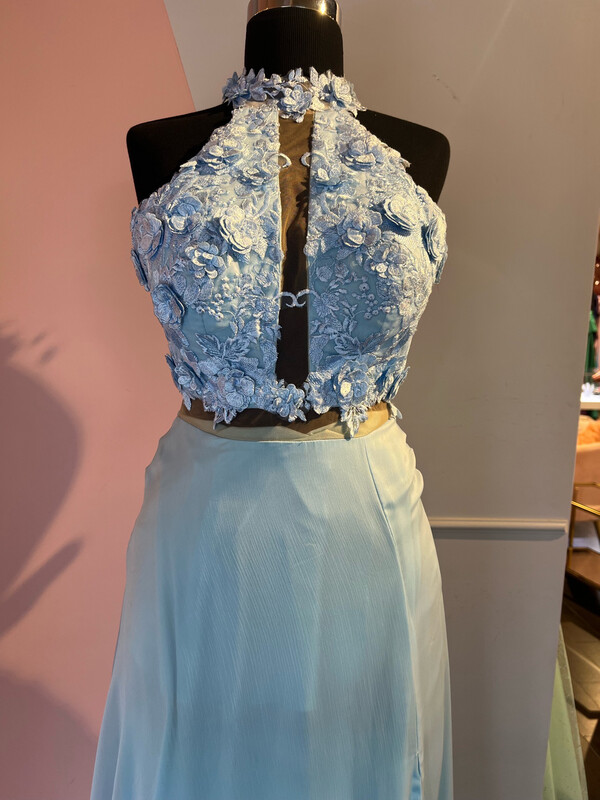 Vestido Largo,	Celeste 	,Talla	42