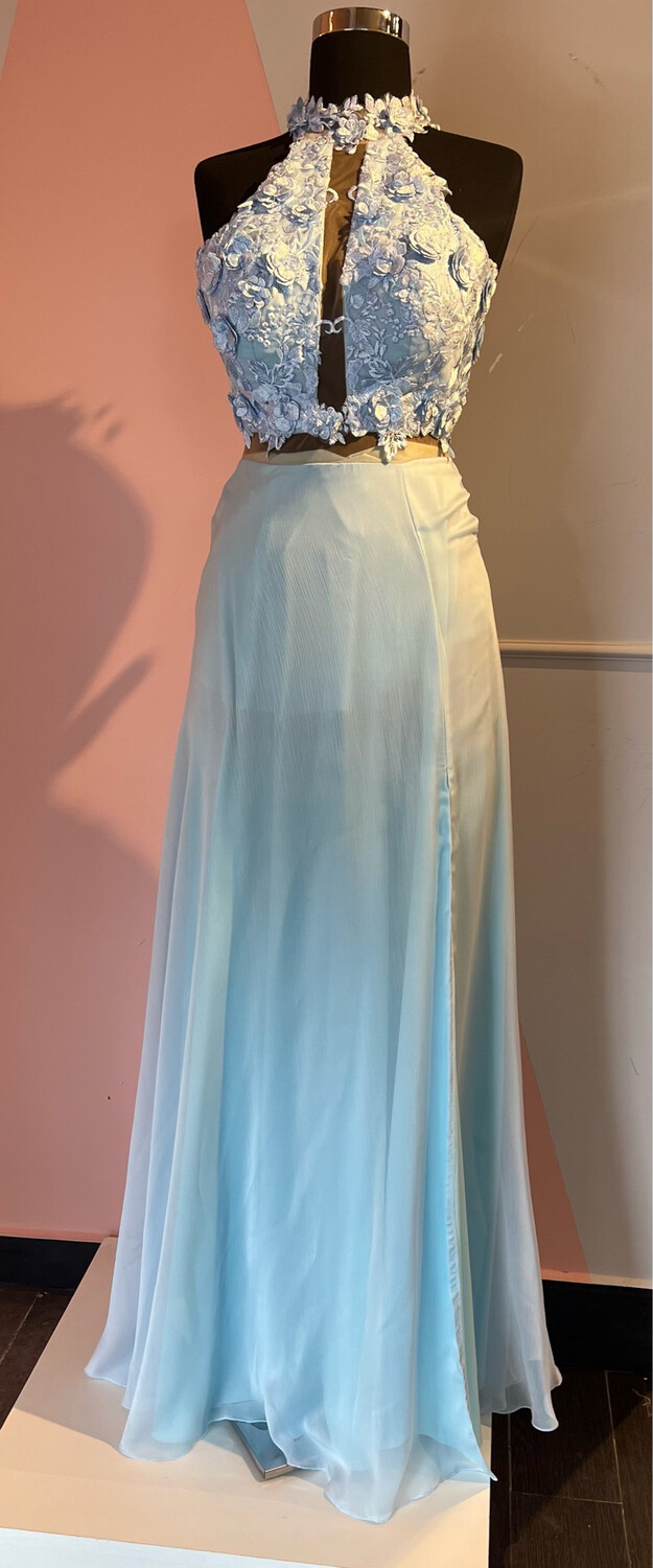 Vestido Largo,	Celeste 	,Talla	42