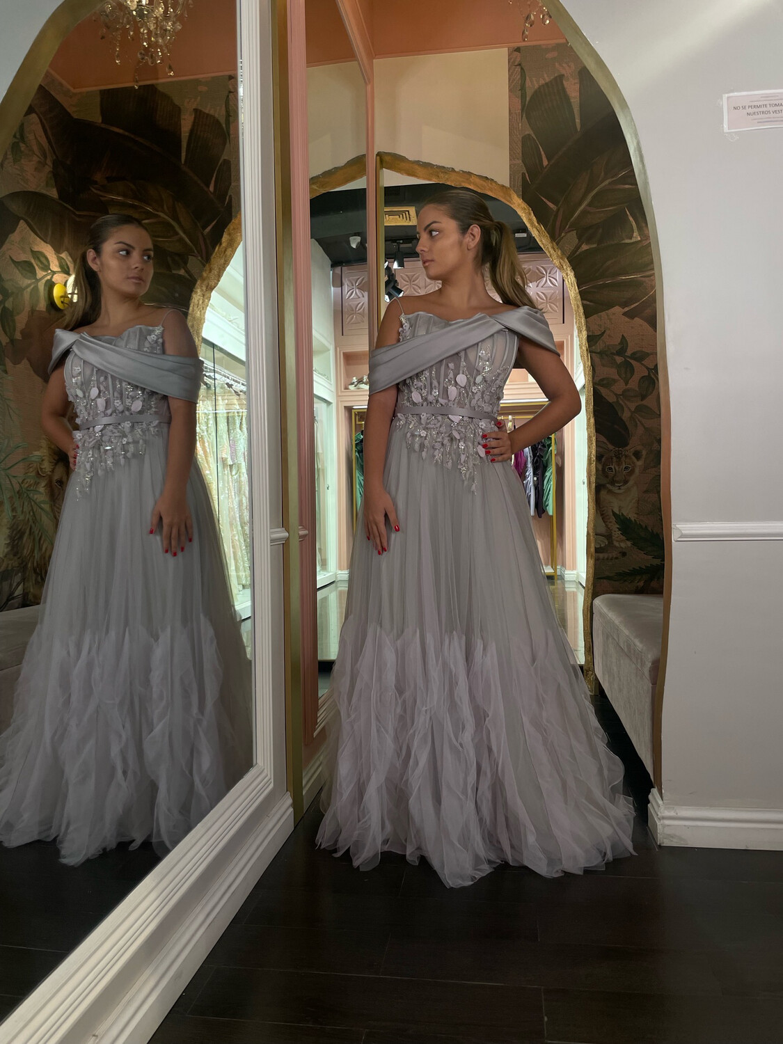 PRECIO REBAJADO -	Vestido	color	Gris/	Lila	de	Talla: 	10