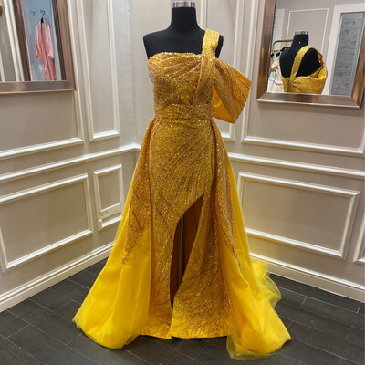 VESTIDO LARGO 	COLOR	AMARILLO	TALLA:	44	EU	o	12	US