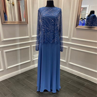 Vestido largo corte A caido, color azul indigo. Talla ( M ) y ( L )