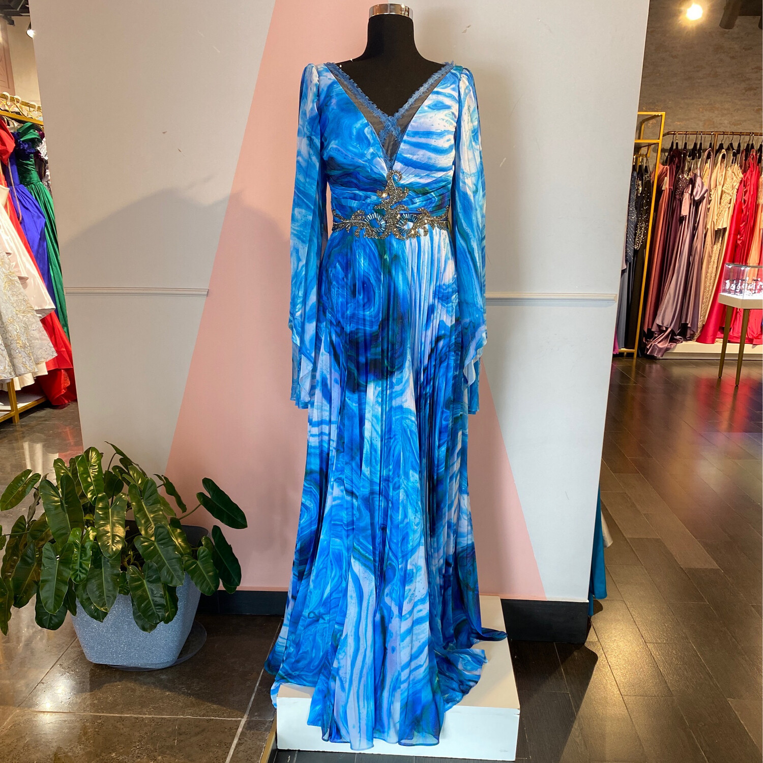 VESTIDO LARGO 	COLOR	AZUL	BLUE  	DE	TALLA:	46	EU	/	14	US