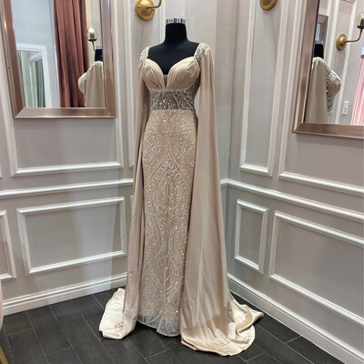 VESTIDO LARGO 	COLOR	BEIGE	TALLA:	44	EU	o	12	US
