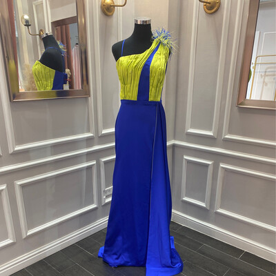 VESTIDO LARGO - AZUL/VERDE - TALLA 44