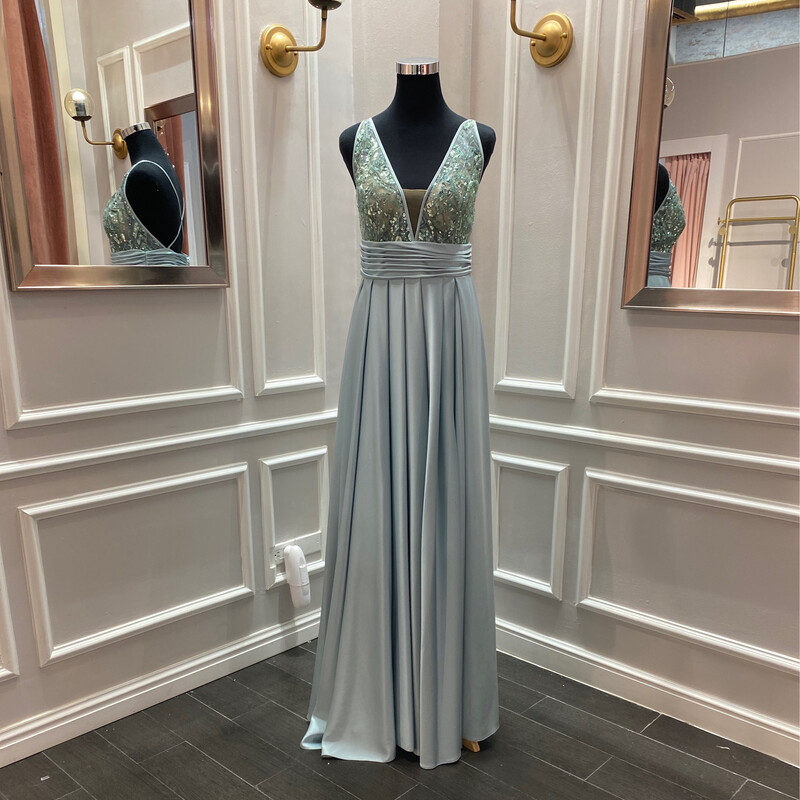 Vestido Largo,	Celeste	,Talla	42