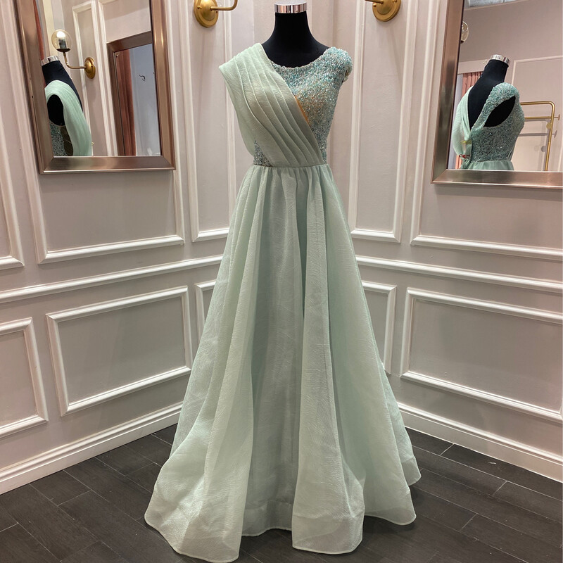 VESTIDO LARGO 	COLOR	VERDE AQUA	TALLA:	44	EU	o	12	US