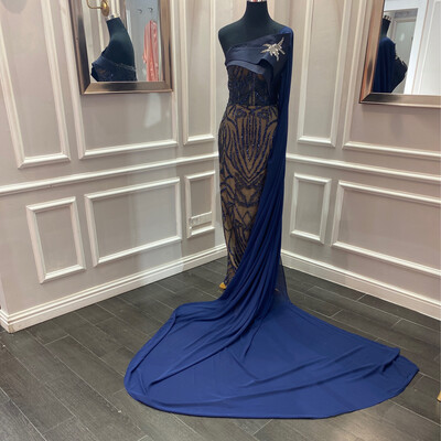 VESTIDO LARGO 	COLOR	AZUL NAVY	TALLA:	42	EU	o	10	US