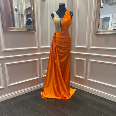 Vestido Largo,	Anaranjado	,Talla	38 - 44
