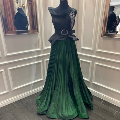 VESTIDO LARGO 	COLOR	VERDE /NEGRO	TALLA:	44	EU	/	12	US