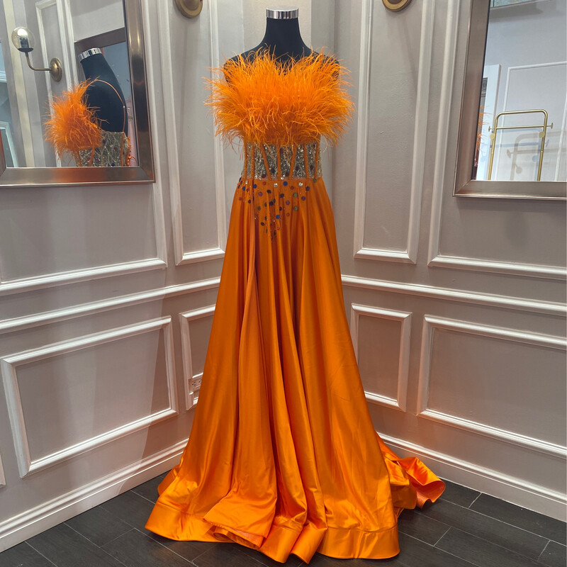 Vestido Largo,	Anaranjado	,Tallas	38 - 40 - 42 - 44