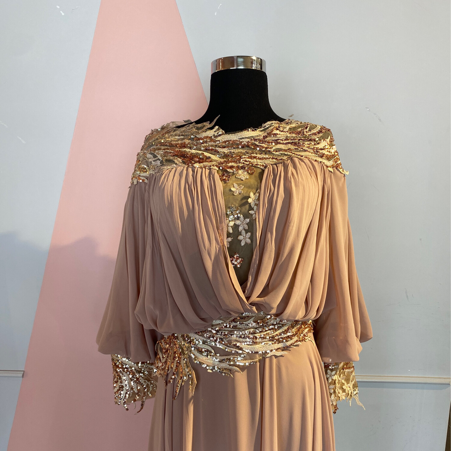 Vestido Largo,	Beige	,Talla	46